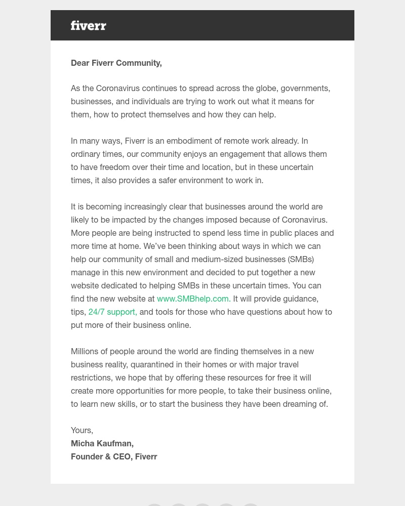 Fiverr - Support for SMBs and freelancers during the spread of Corona