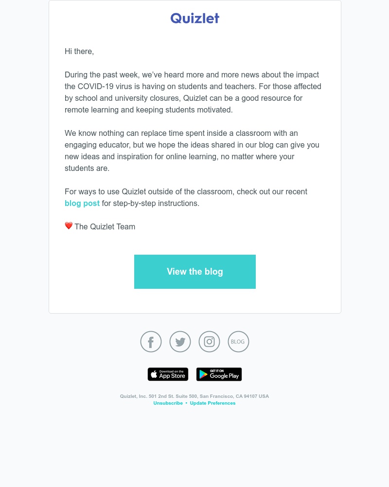 Quizlet - Supporting our community when teaching in person isn't possible