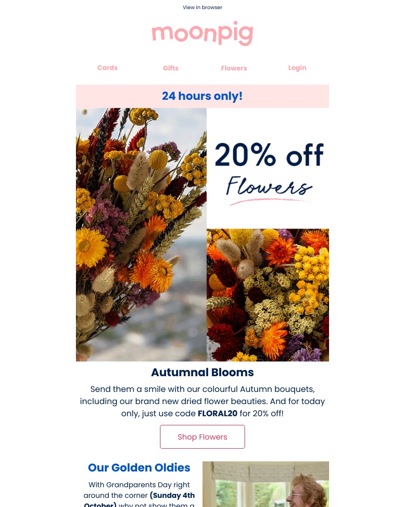 Moonpig - (surprise...) 20% off flowers! 🌼💛