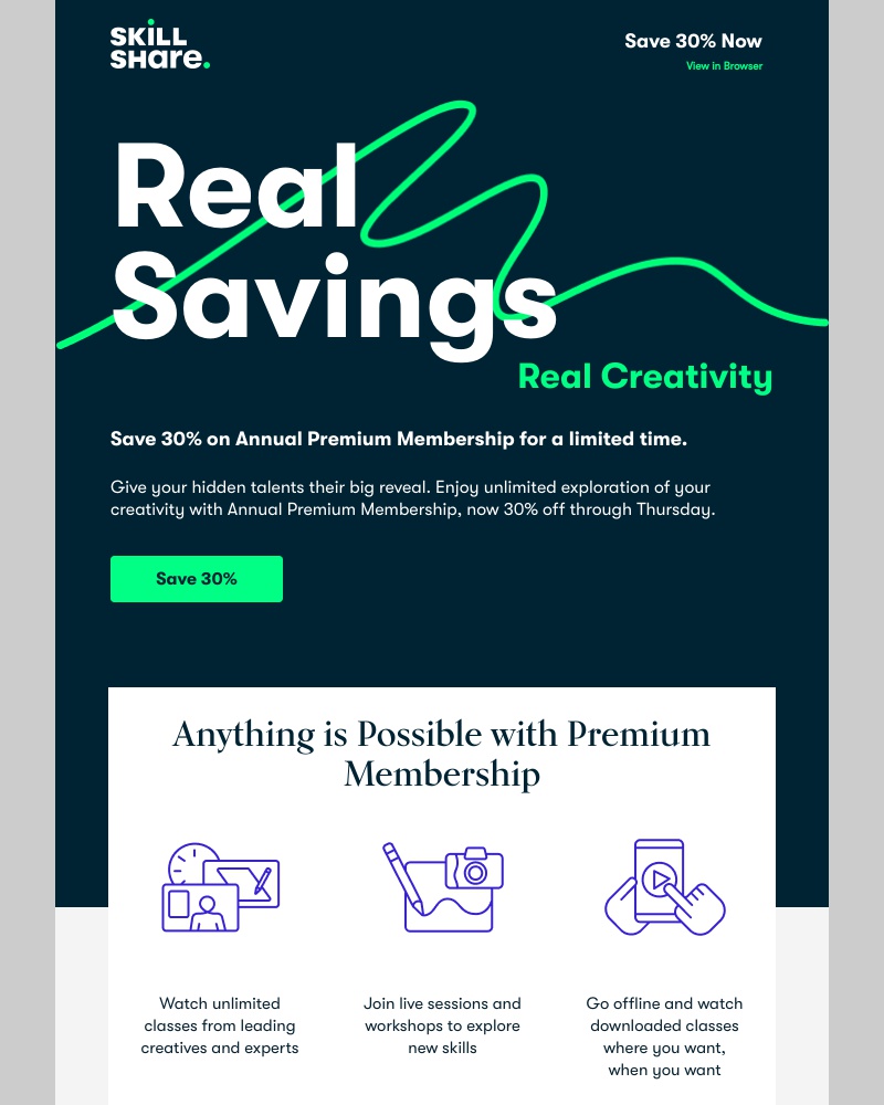 Skillshare - Surprise: Save 30% on Premium Membership