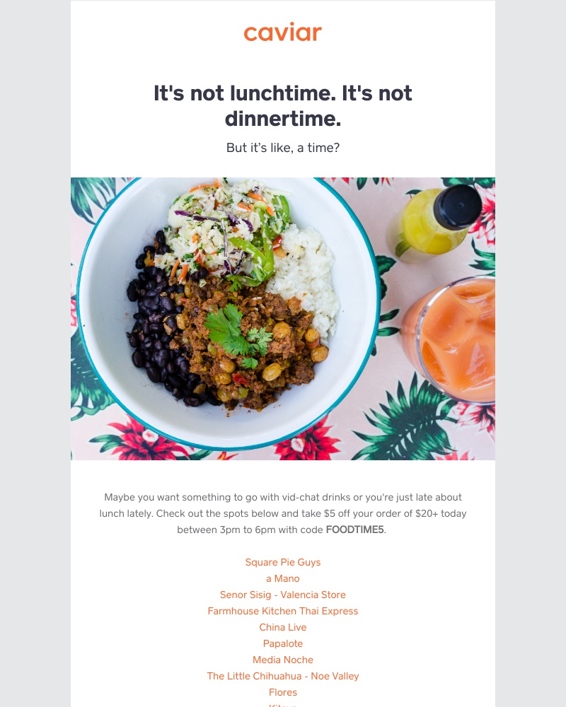 - Take $5 off not-quite-lunch-or-dinner
