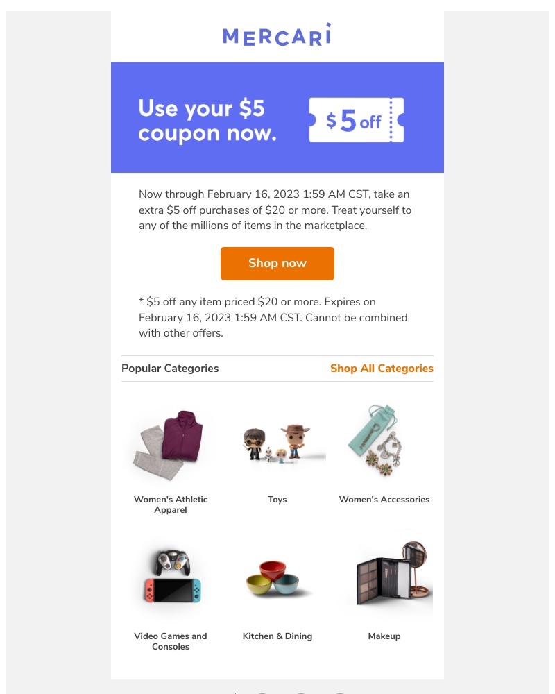 Mercari - Take $5 off your next deal on Mercari.