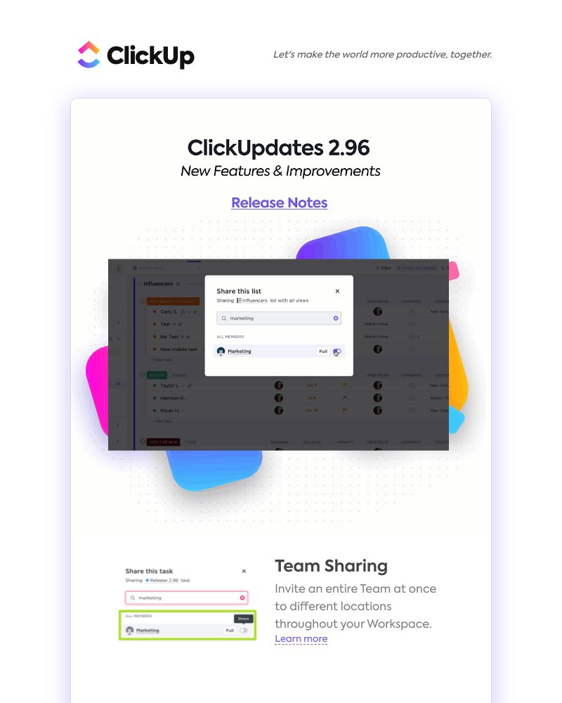 ClickUp - Team Sharing, New Sharing Menu, Preview & Edit Website Links, Sunsama Integration, ➕ more!