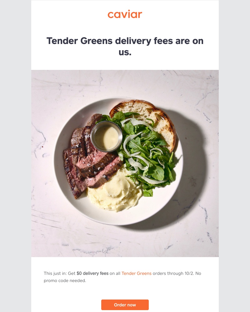  - Tender Greens delivery fees are on us