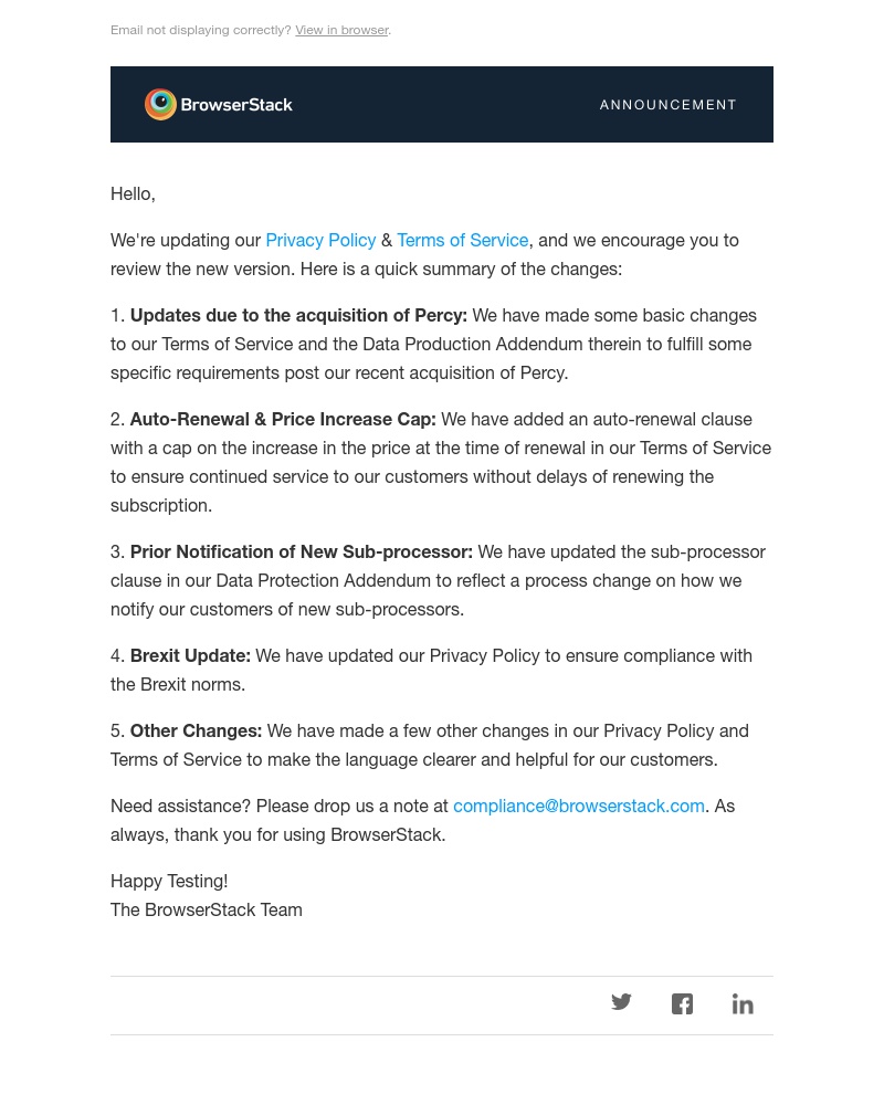  - Terms of Service and Privacy Policy update