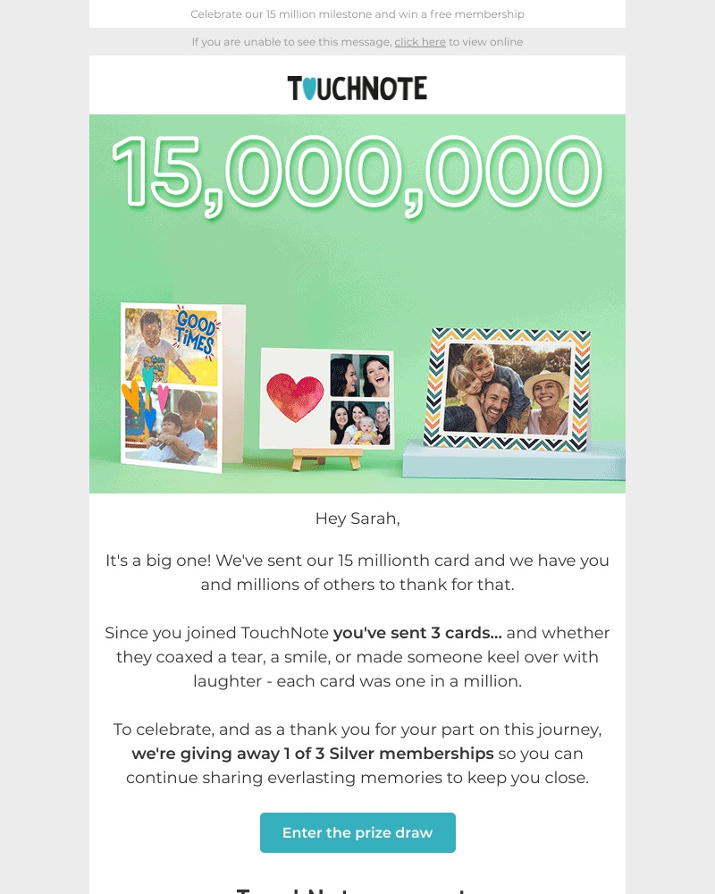 TouchNote - Thanks for all the memories, Sarah 💌