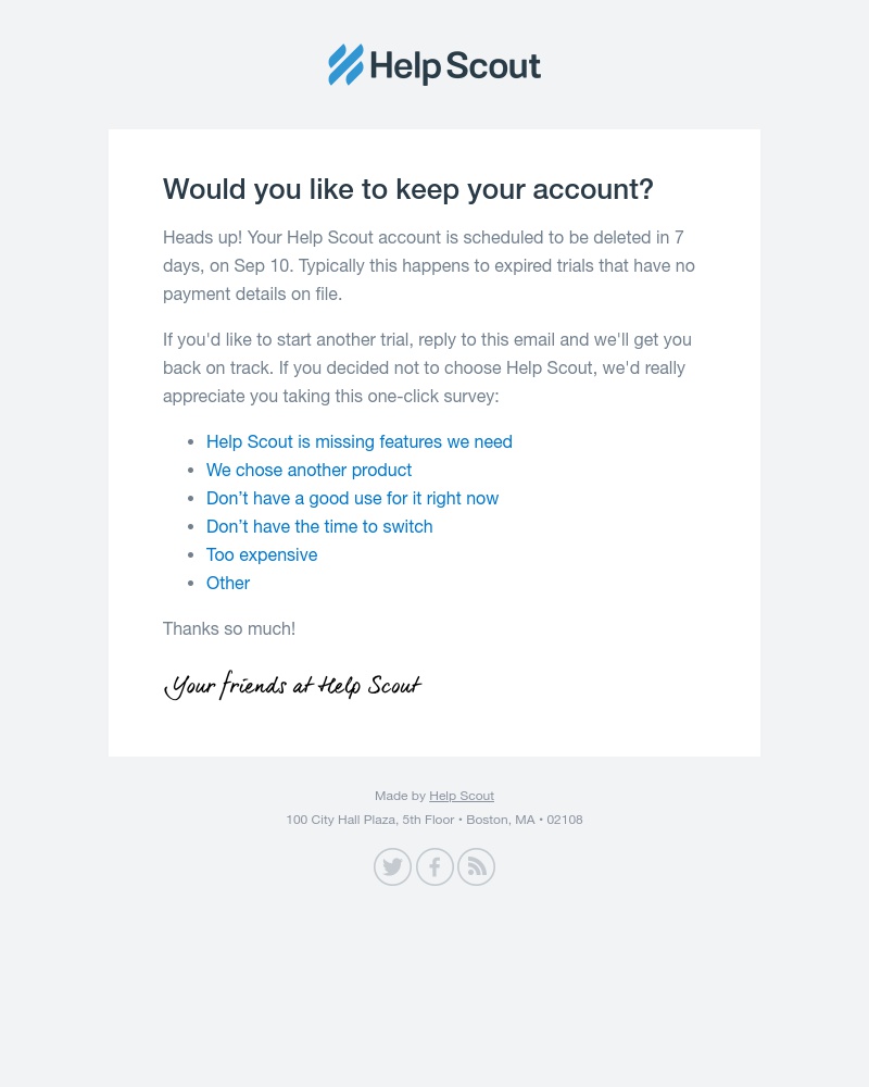  - Thanks for trying Help Scout