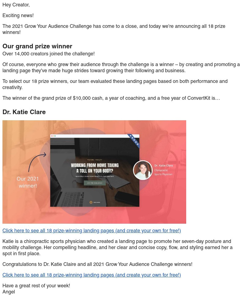 ConvertKit - The 2021 Grow Your Audience Challenge winners are...