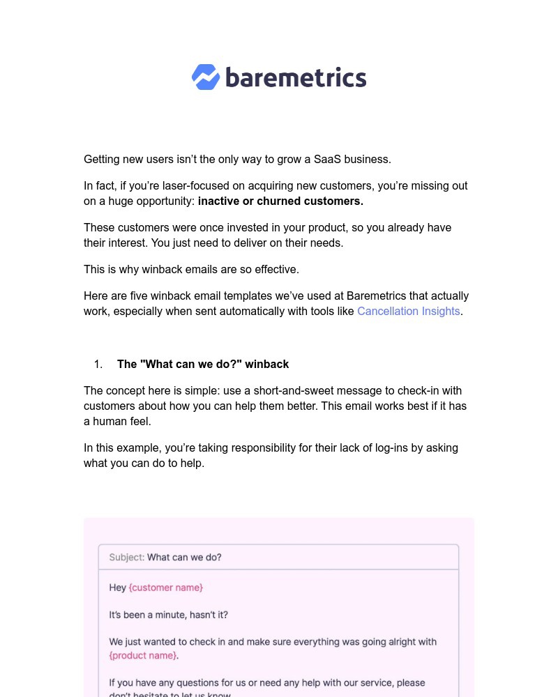 Baremetrics - The 5 best winback emails to grow your SaaS business