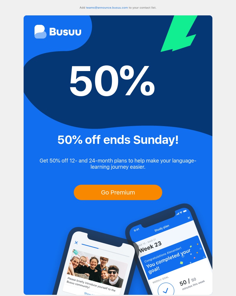 Busuu - The 50% off flash sale starts NOW ⚡      