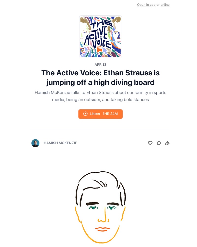 Substack - The Active Voice: Ethan Strauss is jumping off a high diving board