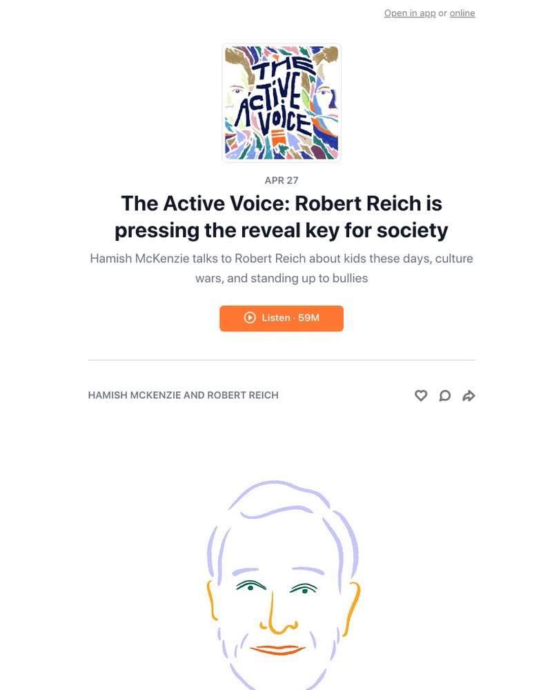 Substack - The Active Voice: Robert Reich is pressing the reveal key for society