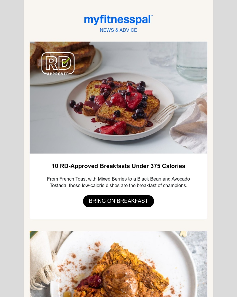 MyFitnessPal - The breakfasts of champions (and they're under 375 calories)
