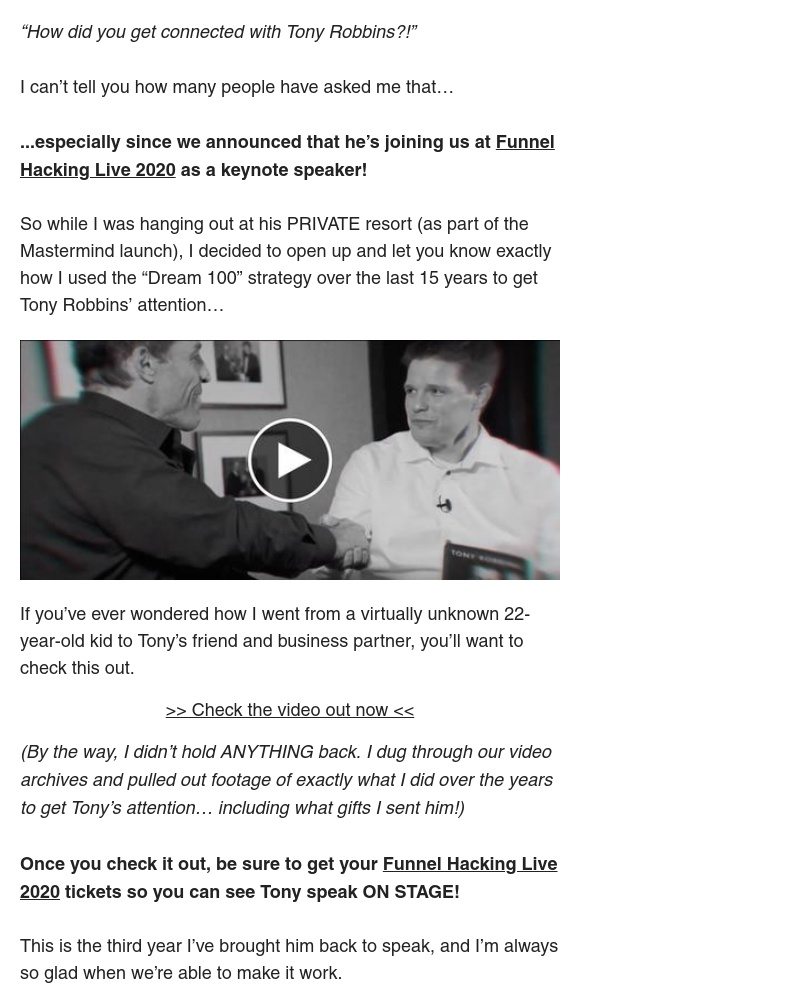 ClickFunnels - the Dream 100 strategy that worked on Tony Robbins!!