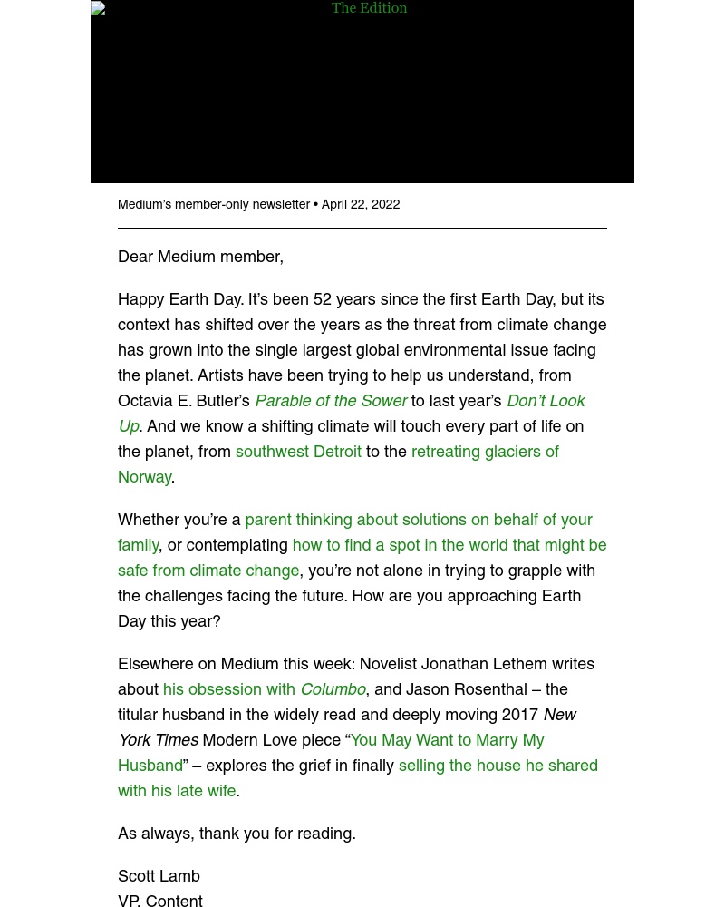 Medium - The Edition: Earth Day in the time of climate change