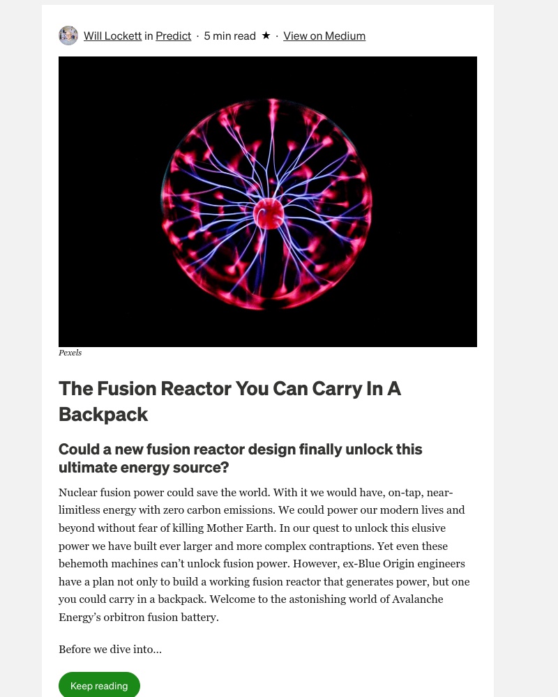 Medium - The Fusion Reactor You Can Carry In A Backpack