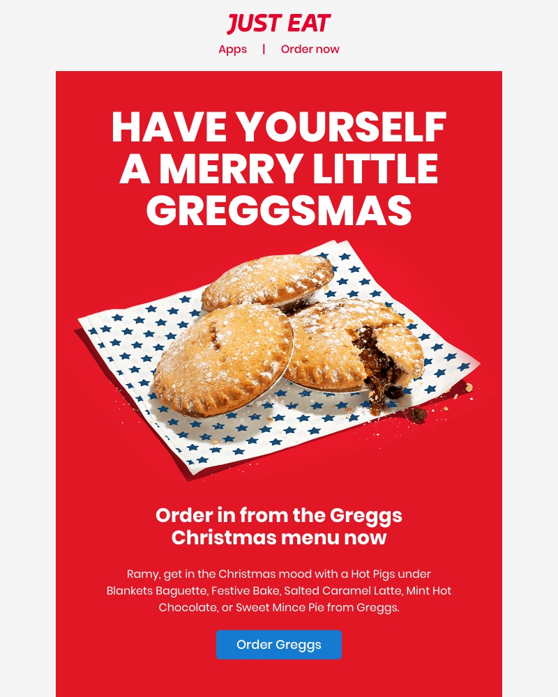 Just Eat - The Greggs Xmas menu is out now
