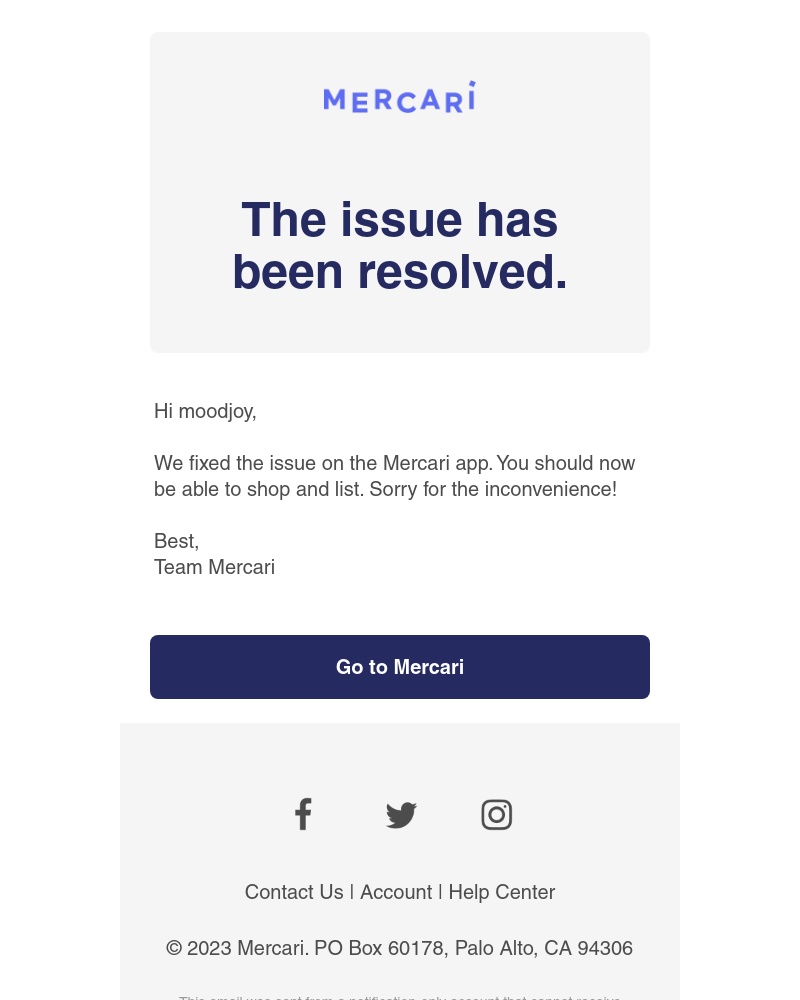 Mercari - The issue has been resolved.