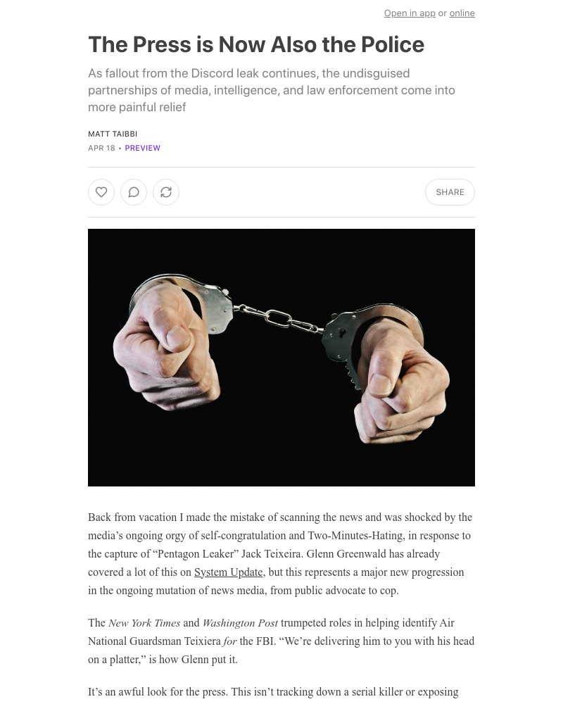 Substack - The Press is Now Also the Police