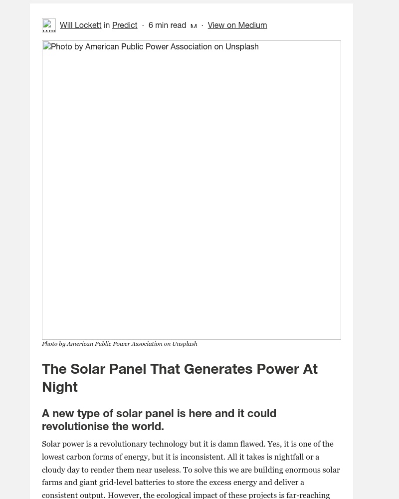 Medium - The Solar Panel That Generates Power At Night