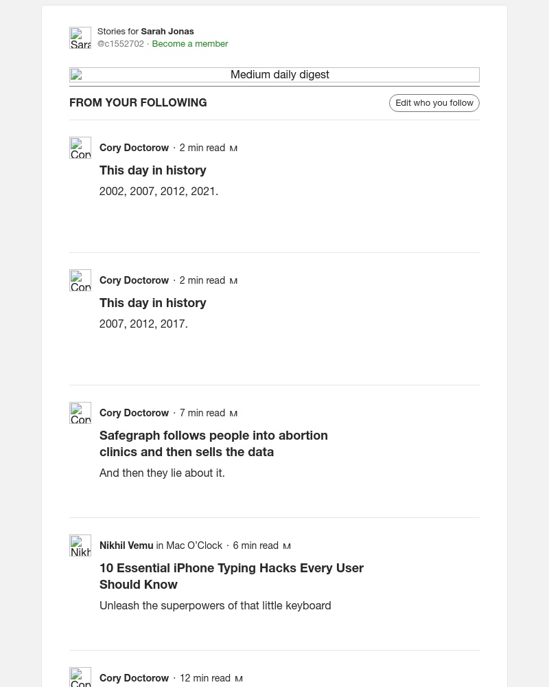 Medium - This day in history | Cory Doctorow