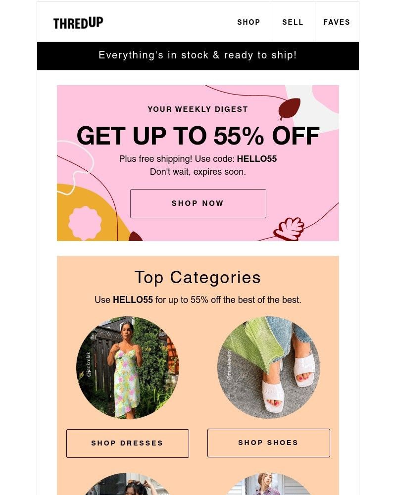 thredUP - This digest: Get 55% off plus free shipping!