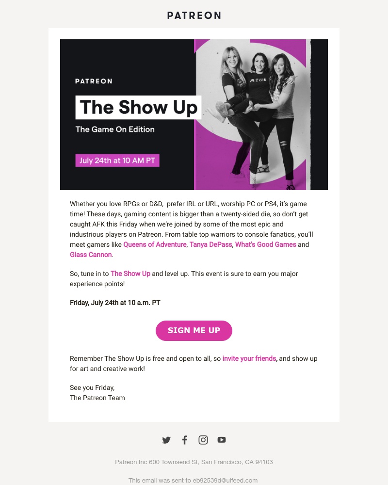 Patreon - 🎮 This Friday on #TheShowUp it’s Game On!