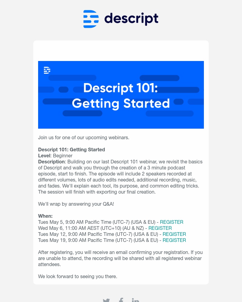 Descript - This month's Descript 101 webinars