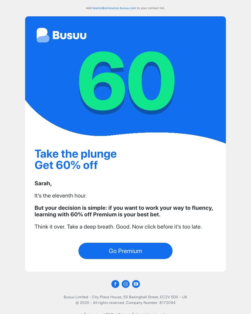 Busuu - 🕰️ Tick-tock 🕰️ 60% off Premium ends tonight – the time for action is now
