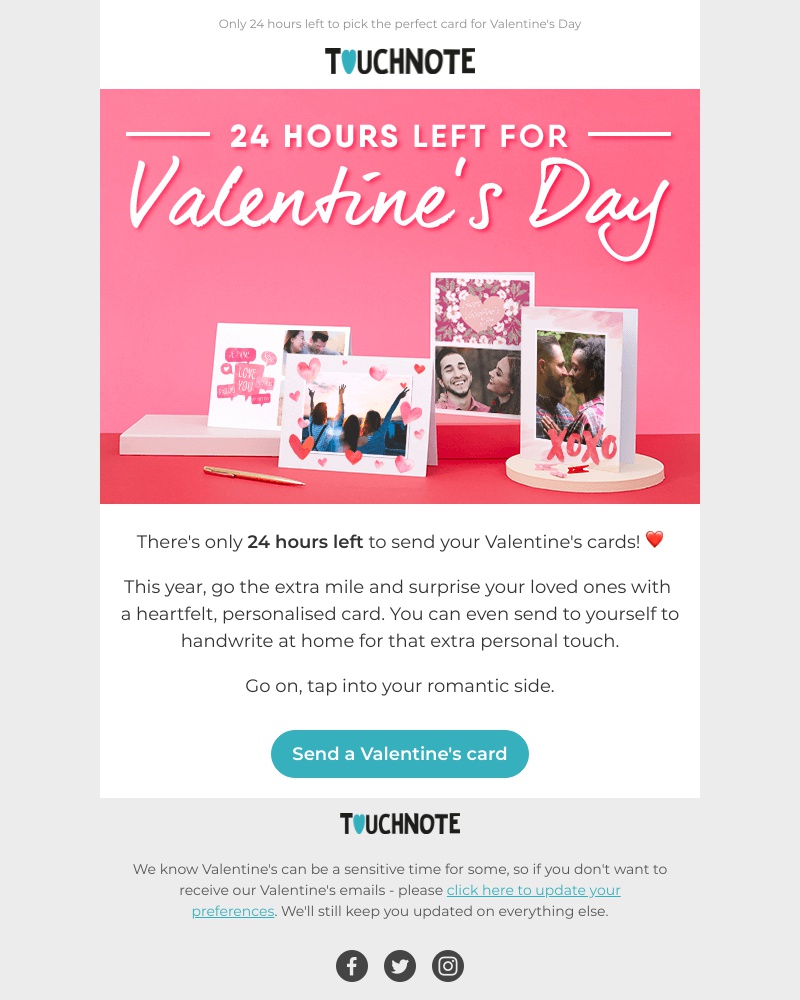 TouchNote - Tick tock! ⏰ Time's running out for Valentine's Day orders