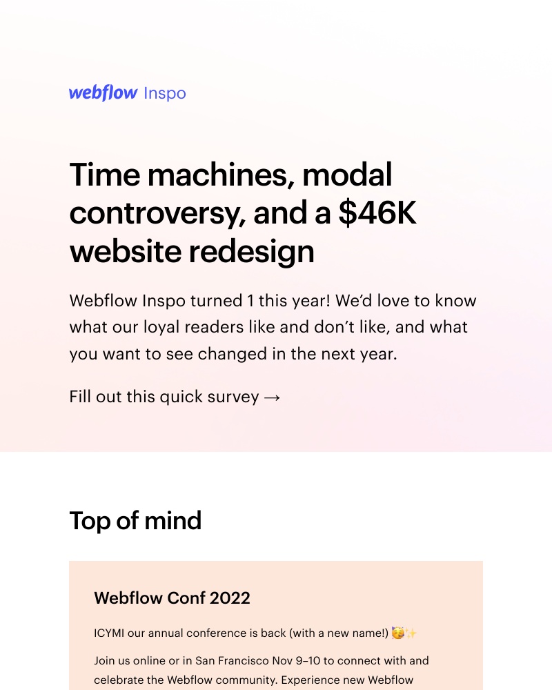 Webflow - Time machines, modal controversy, and a $46K website redesign 💸