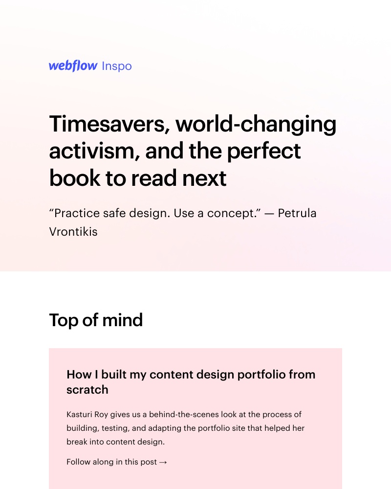 Webflow - Timesavers, world-changing activism, and the perfect book to read next 📚