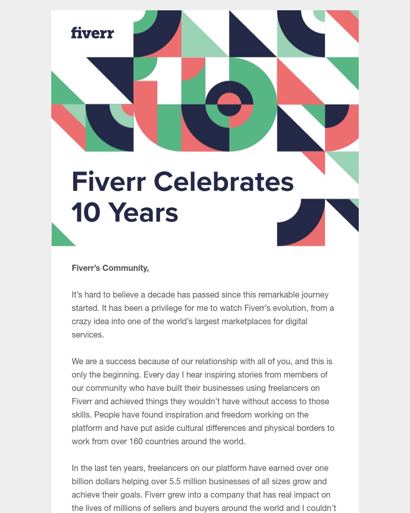 Fiverr - To Fiverr’s diverse, hard working, creative and entrepreneurial community, thank you.