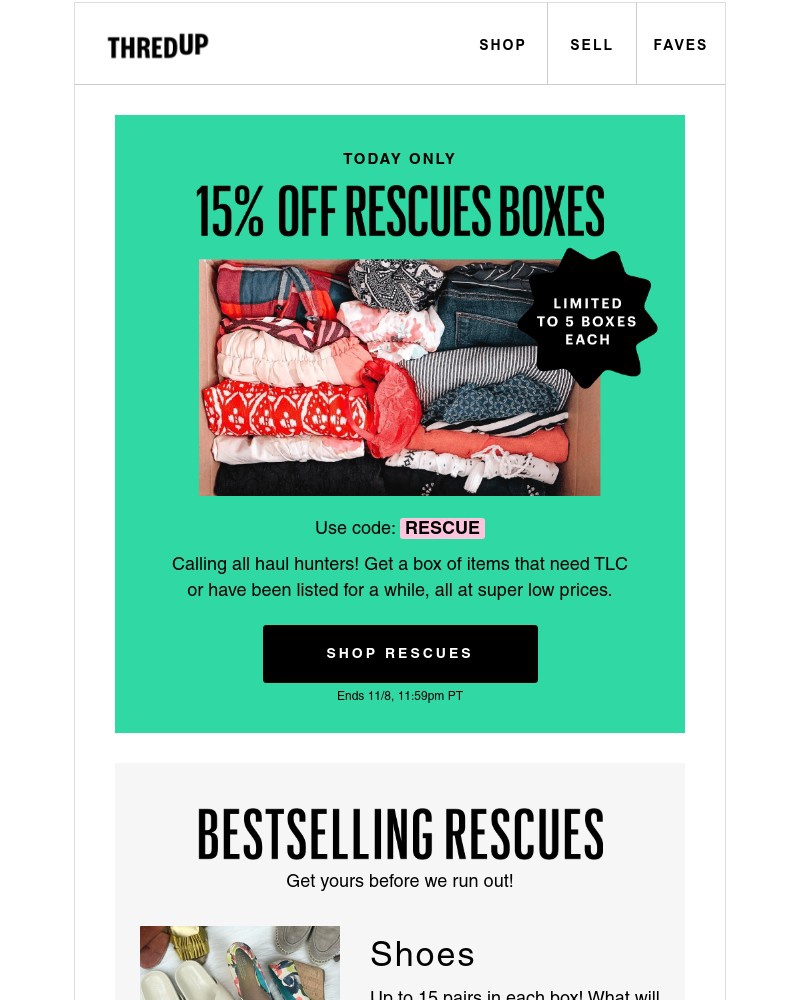 thredUP - TODAY ONLY: 15% off Rescue Boxes