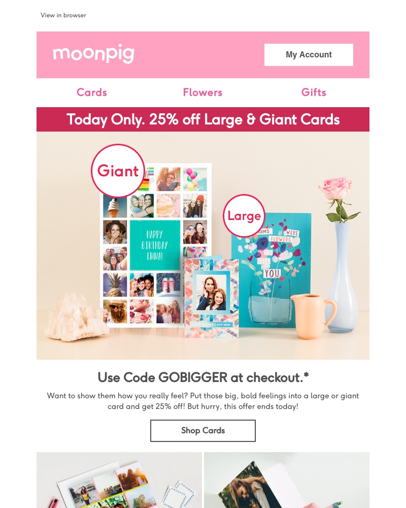 Moonpig - Today only! 25% off Large and Giant cards