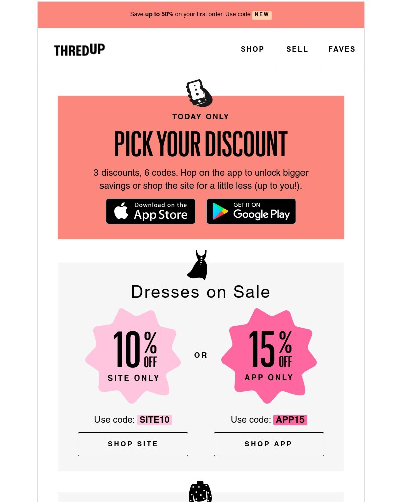 thredUP - TODAY ONLY: 3 discounts, 6 codes