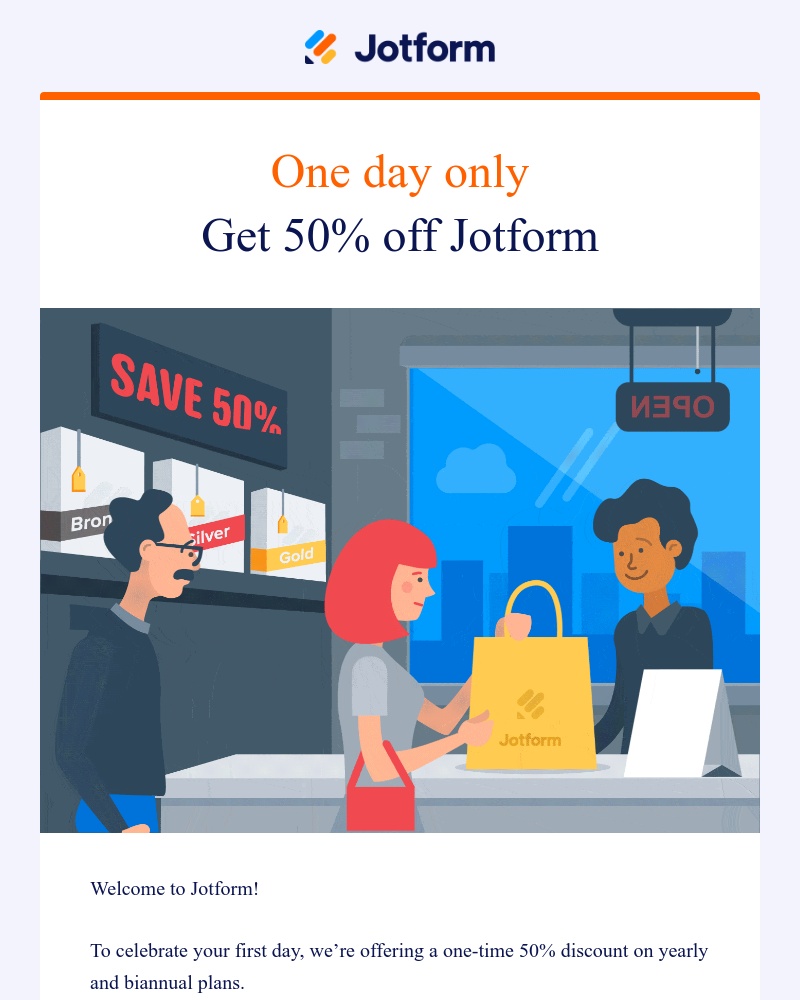 Jotform - Today only! 50% off Jotform plans