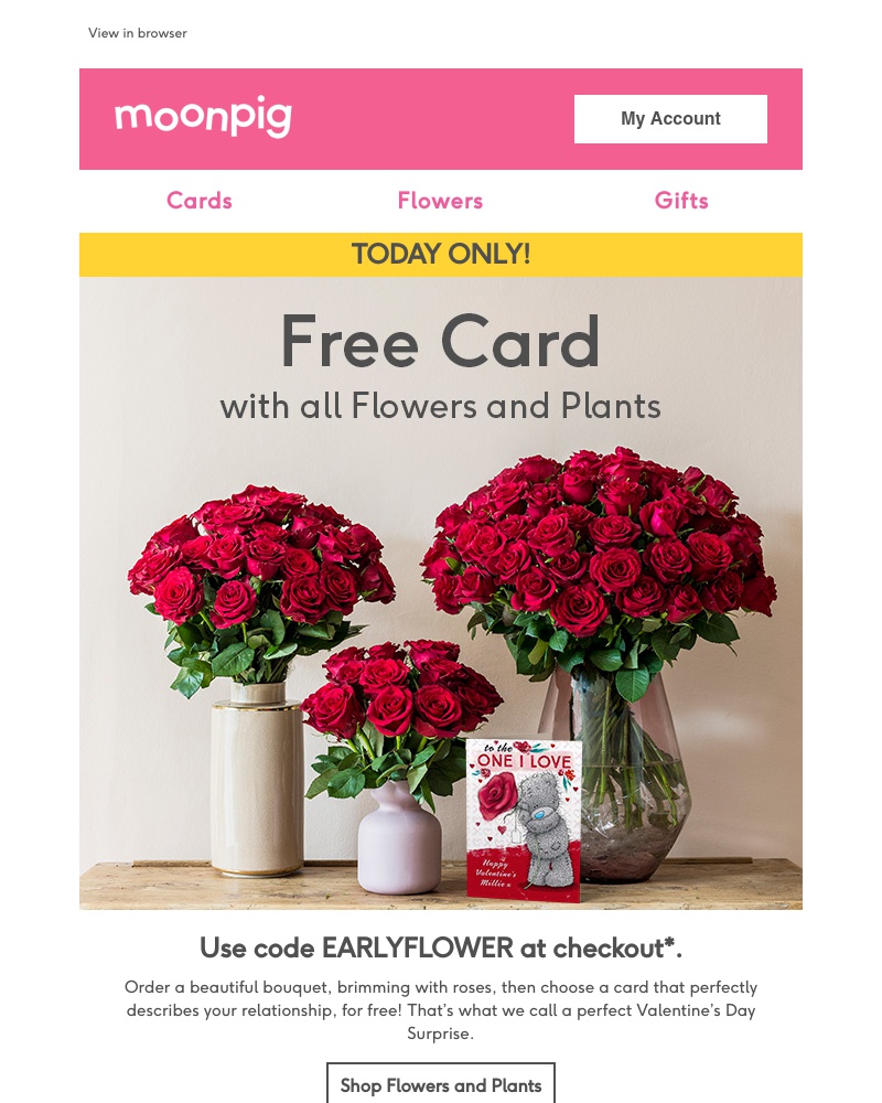 Moonpig - Today only: FREE card with flowers!