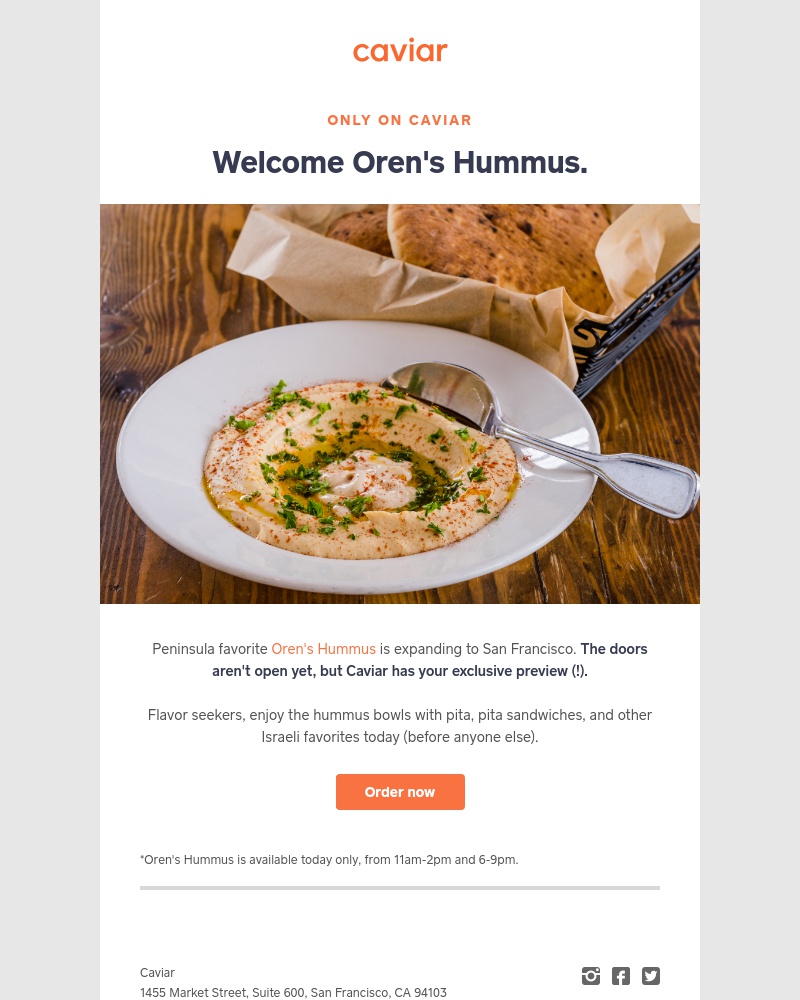  - Today only, get your Oren's Hummus preview