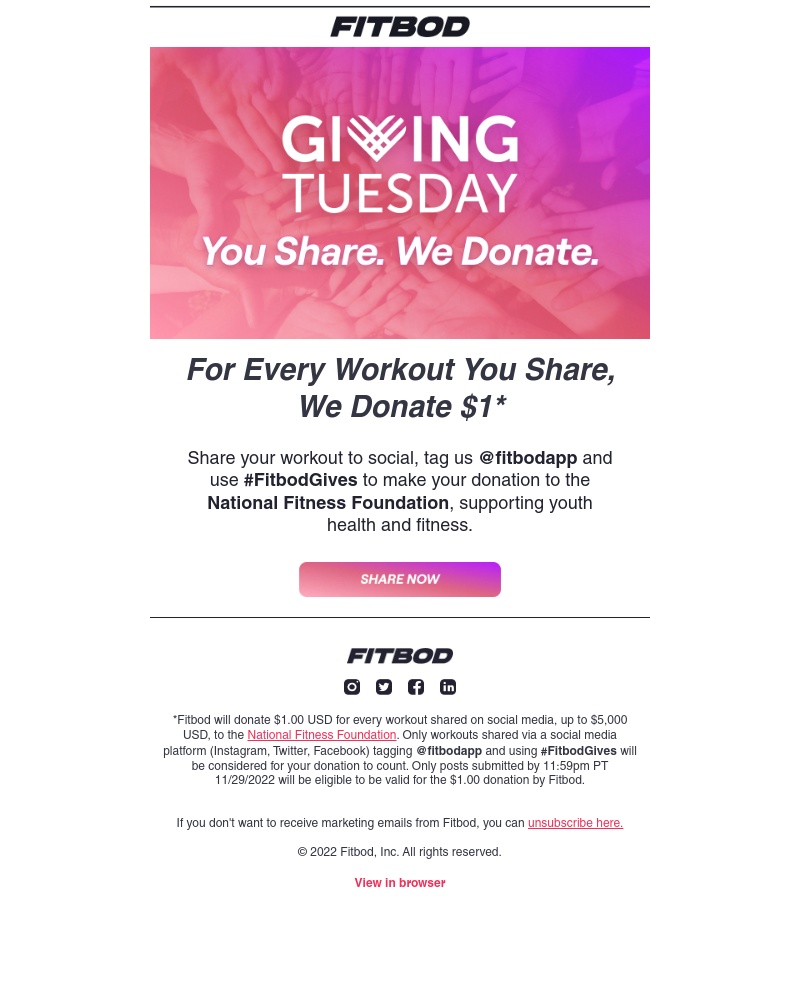Fitbod - Today: You share, we donate.