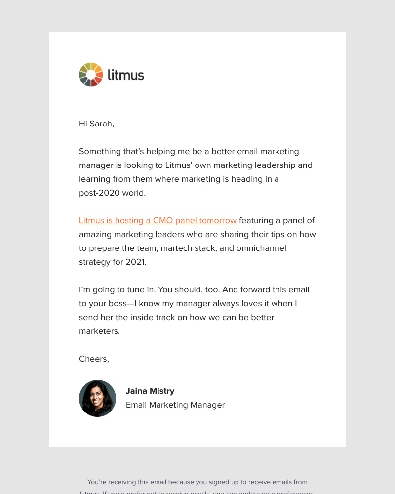 Litmus - Tomorrow: Get inside the head of your CMO