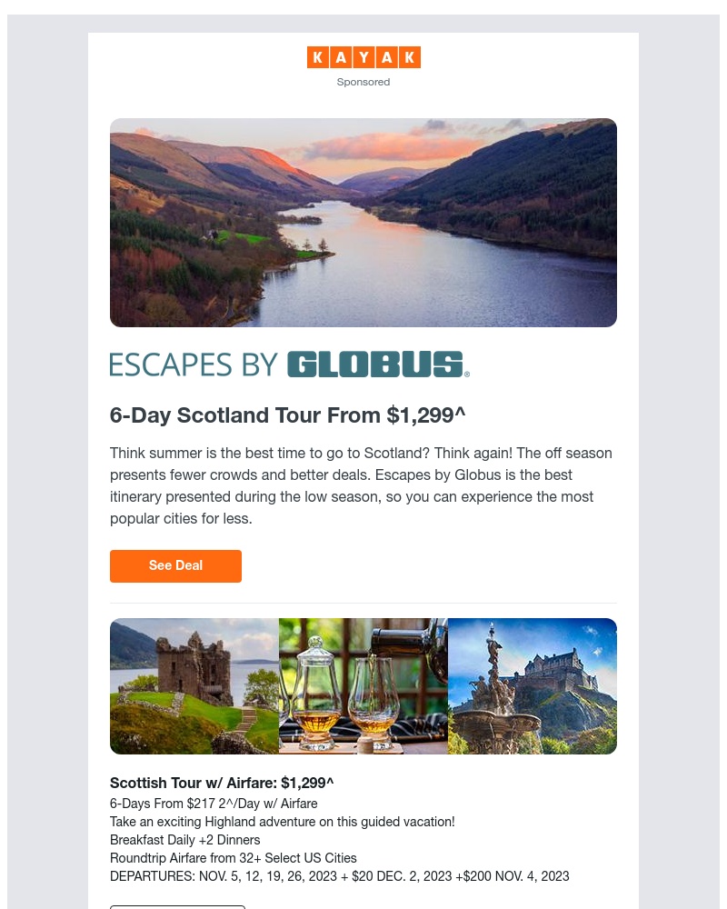 Kayak - Tour Scotland w/Air from $1,299 ✈^
