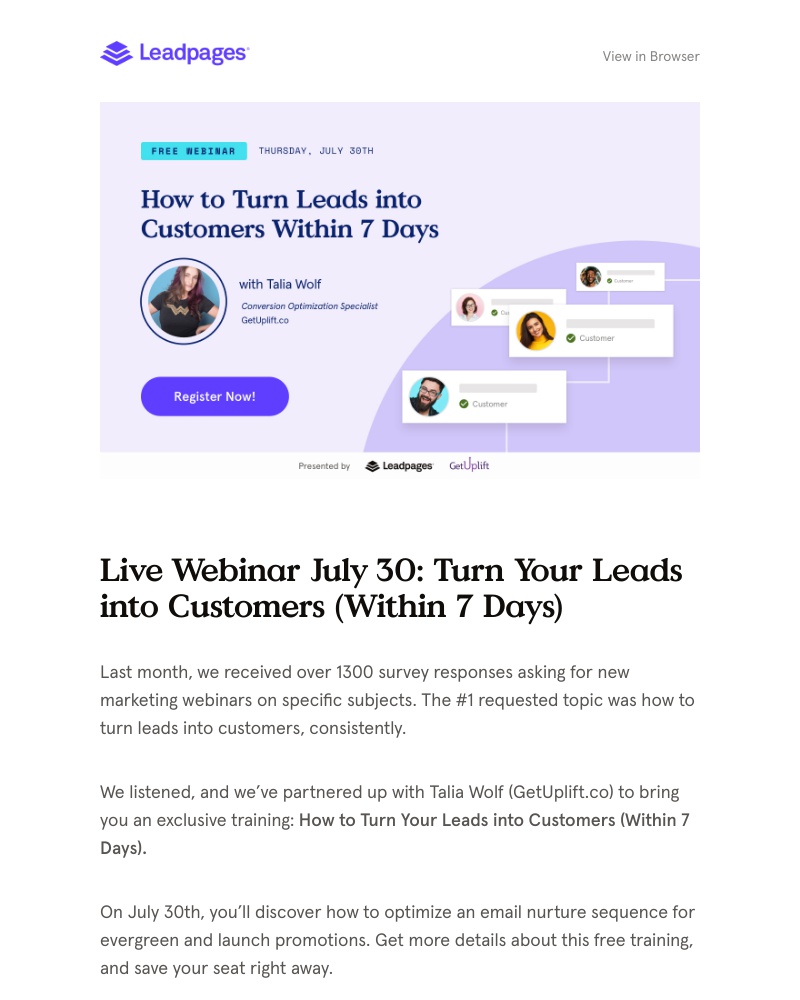 Leadpages - Turn Your Leads into Customers (Within 7 Days)
