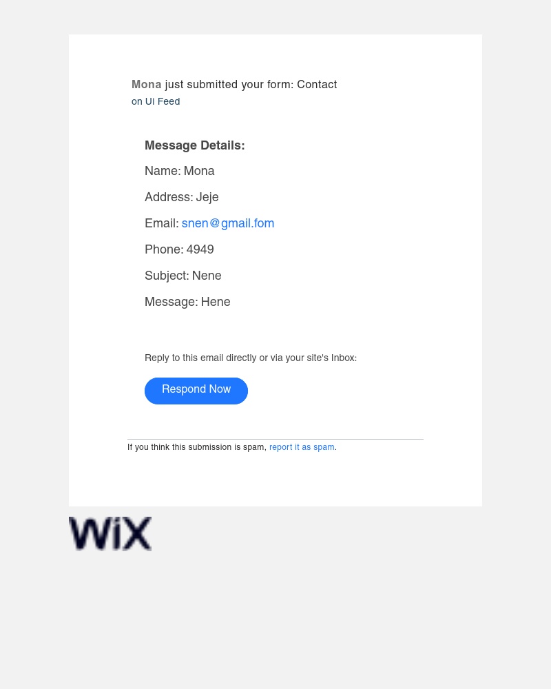 Wix - [Ui Feed] Contact - new submission