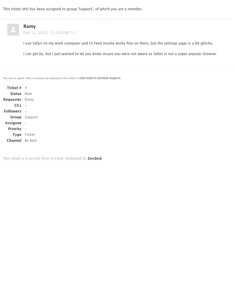 Zendesk - [UI Feed] "Support" assignment: Dashboard in Safari