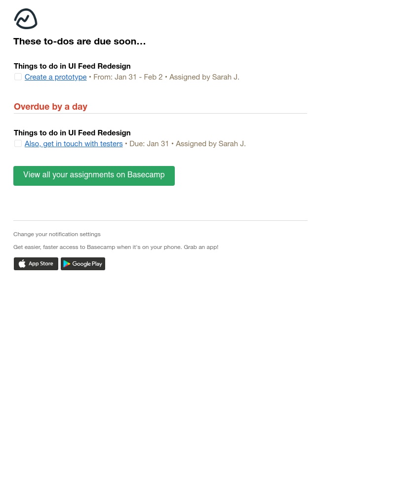 Basecamp - (UI Feed) You have 2 to-dos due soon