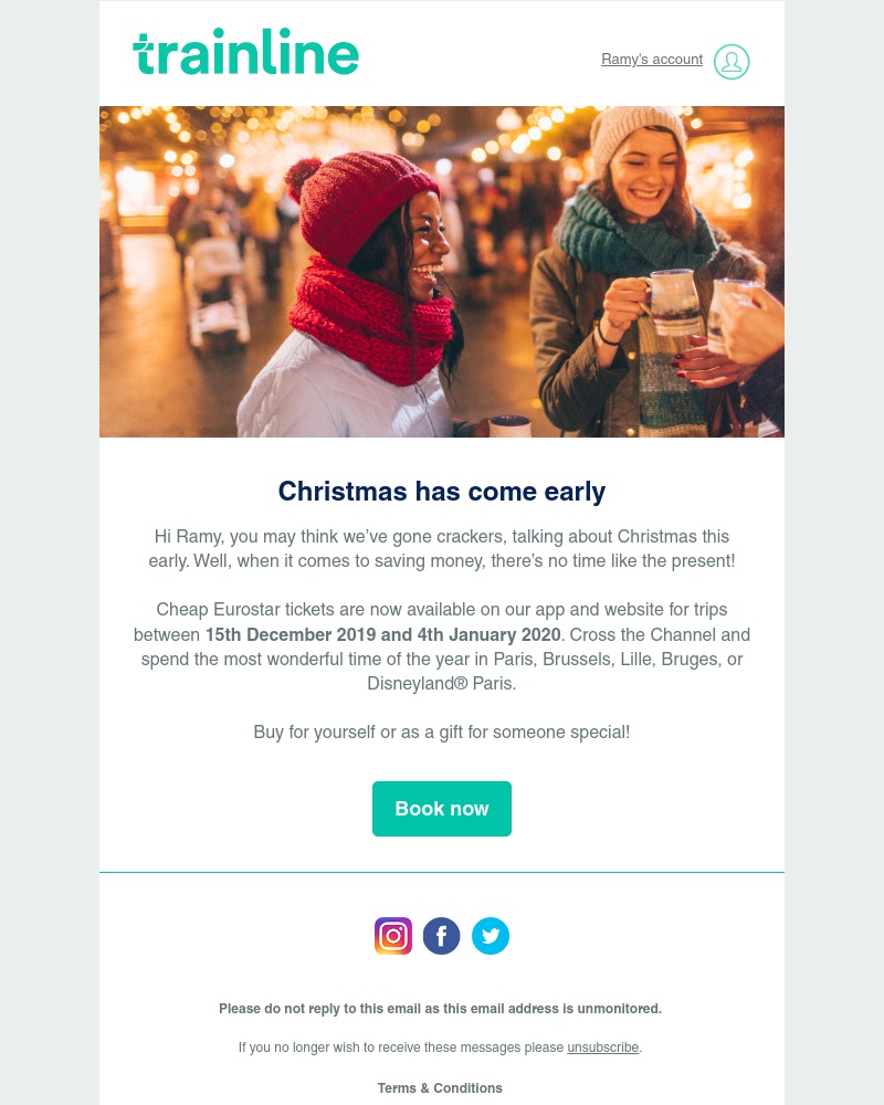 Trainline - Unwrap cheap Eurostar travel for December and January