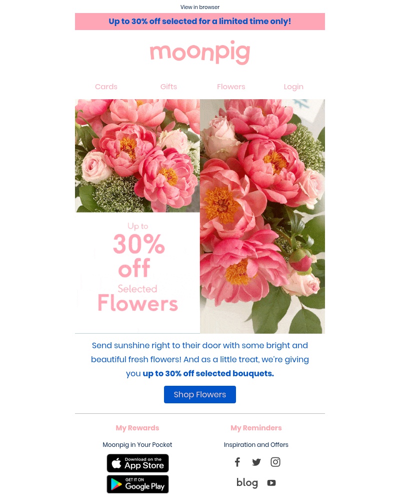 Moonpig - Up to 30% off selected flowers! 🌺🌸🌼