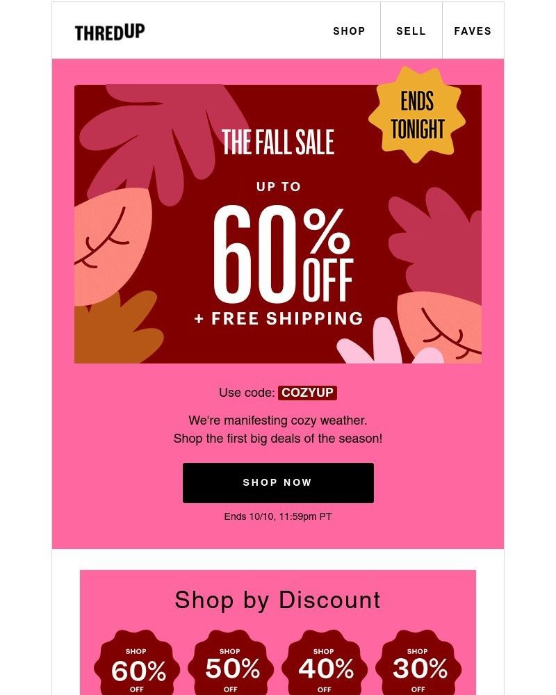 thredUP - Up to 60% off + FREE shipping: FINAL HOURS 🍂