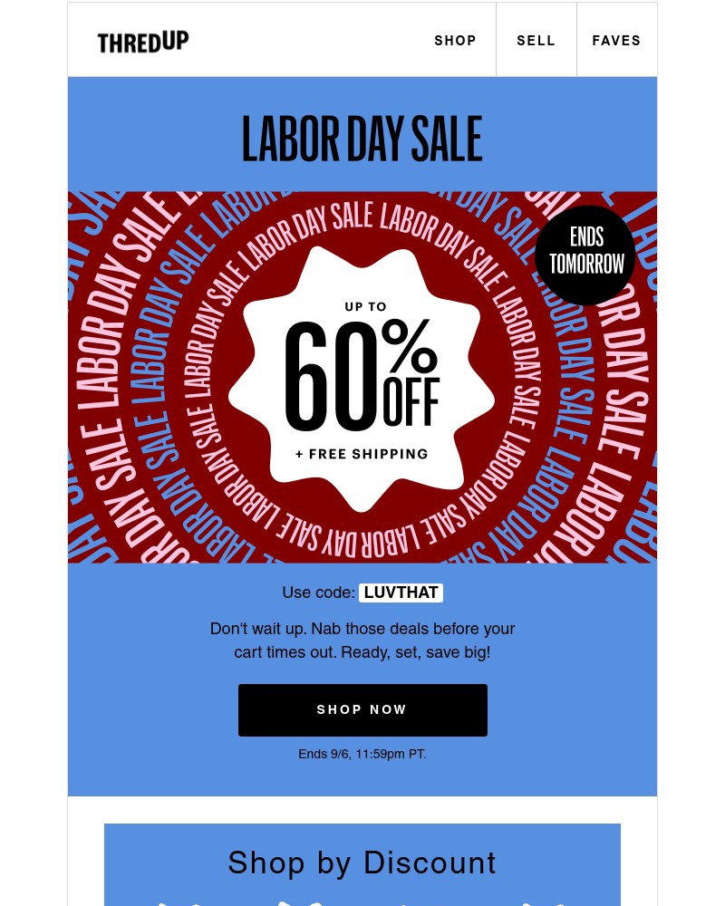 thredUP - Up to 60% off + 🆓 🚢 = Labor Day Sale
